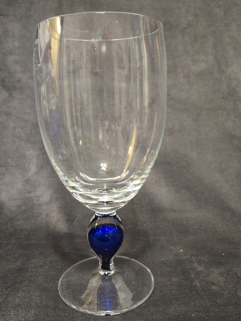 Clear Glass Goblet Set with Cobalt Blue Stem Accent
